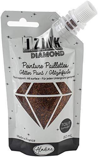 Aladine - Izink Diamond - Peinture Pailletée - Ultra Concentrée en Paillettes - Décoration Tout Support - DIY et Loisirs Créatifs - Made in France - Gourde Souple 80 ml - Marron
