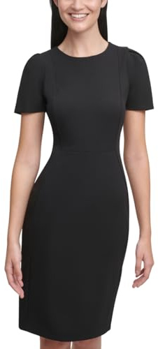 Calvin Klein Women's Short Sleeved Princess Seamed Sheath Dress, Black, 8