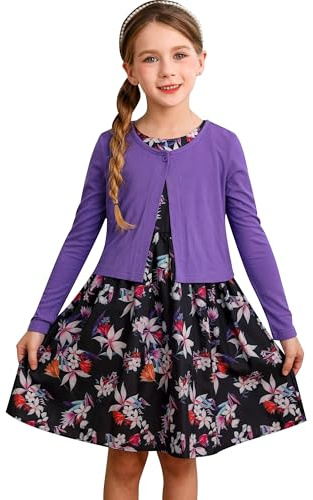 BONNY BILLY Completo Bambina Due Pezzi Cardigan Manica Lunga + Vestito Stampa Floreale Senza Maniche