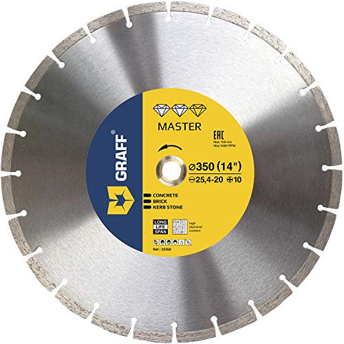GRAFF Diamantscheibe 350mm für Stein, armierter Beton, Granit, Beton, Altbeton - Professional Diamanttrennscheibe für Winkelschleifer und Flex - Segmenthöhe 10mm