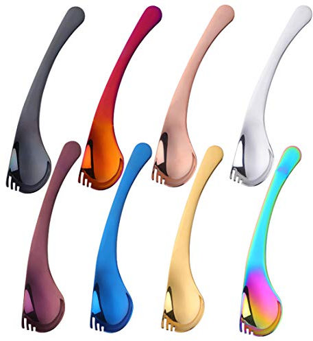 SBOMHS Lot de 8 fourchettes et cuillères à soupe avec poignée courbée en acier inoxydable (coloré)