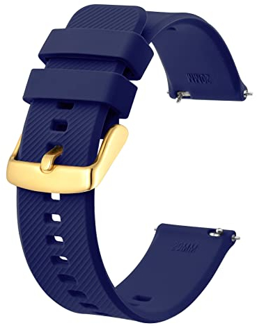 BISONSTRAP Uhrenarmband 18mm, Silikon Uhrenarmbänder mit Schnellverschluss für Männer Frauen (Dunkelblau, Gold Schnalle)