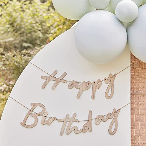 Ginger Ray MIX-519 Wimpelkette aus Holz Happy Birthday, braun