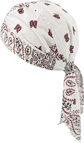 fashionchimp Zandana aus 100% Baumwolle, Bandana-Kopftuch, Bikertuch für Damen und Herren, Muster-Print (Weiß-Bordeaux Paisley)