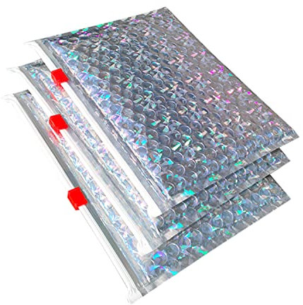 Grantweroad Holografische Luftpolstertasche, 8 Stück, Polyethylen, Rechteckig, 21.4 x 16.4 cm, Reißverschluss, Silber, Wiederverwendbar, Verpacken und Versand