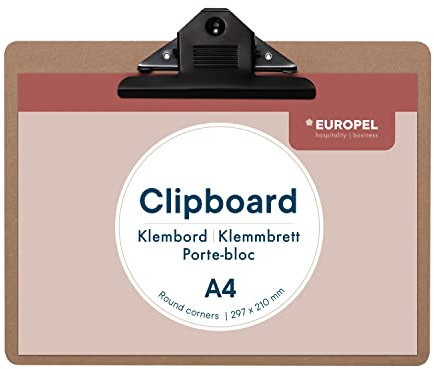EUROPEL Klemmbrett aus Holz, A4, Querformat, FSC-zertifiziertes MDF, mit schwarzem Metallclip, für Klassenzimmer, Geschäft, Restaurant, Lager, 235x310x3mm