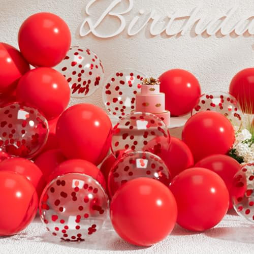 SUWEN Rot Luftballons und Konfetti Luftballons Set 47 Stück Latex Helium Rote Ballons für Geburtstag Jubiläum Muttertag Valentinstag Weihnachten Party Deko