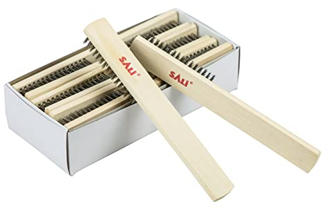 SALI 12 Stück Drahtbürste Set von gebogenen Buchenholzgriff Edelstahl Drahtbürsten Perfekt zum Reinigen und Entfernen von Rost, Schmutz und Farben von verschiedenen Oberflächen für Haushalt und Küche
