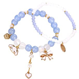 NIQIPOK Elastische Cartoon-Armbänder mit Kristallperlen, Kawaii-Armband-Set für Freundschaftsschmuck, Einstellbar, Stein Kristall, Kristall