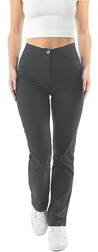 URBAN STITCH Girls Grey School Trousers with Pockets Straight Leg Teens Women Ladies Office Work Stretchy High Waist Trousers (8, Grey)