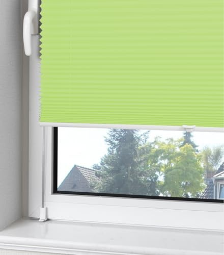 OUBO Plissee Klemmfix ohne Bohren Aluminium-Schienen, Grün 60 x 200cm(BxH), lichtdurchlässig & Blickdicht, Jalousie Faltrollo Innen für Fenster & Tür
