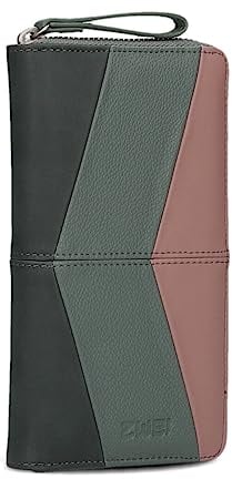 Damen Geldbörse JANA J2 Wallet 20 x 11 cm hochwertiges Kunstleder im Tricolor-Design, Portemonnaie mit 12 Kartenfächern, Münzfach, Sichtfach für Ausweise, mit umlaufenden Reißverschluss (eucalyptus)