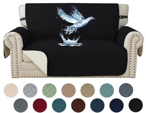 YSTELLAA 100% Wasserdicht Sofa Überzug 2 Sitzer, Couch Bezug Rutschfes, Waschbar Couchüberzug, Sofabezug Mit Armlehnen, Universal Sofa Covers Für Katze Hund, Mit Gummiband, Schwarz