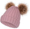 SERENYOU Damen Strickmützen Winter Bommelmütze mit Zwei Kunstpelz Bommel Rosa