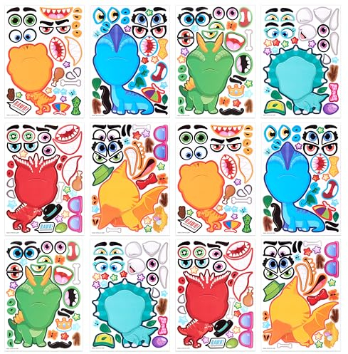 JOYIN 24 Packs 22.8 * 15.2cm, Make-a-face Aufkleber Dino für Kinder, Tier Dinosaurier und Match Aufkleber Blätter mit Dinosaurier und Fantasy-Tiere Kinder Party Favor Supplies Craft