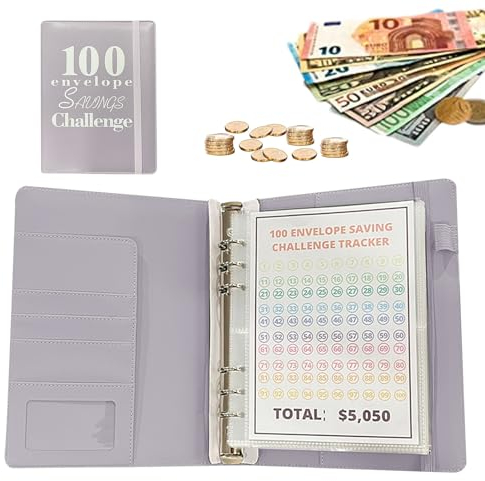 Aznever 100-Spar-Challenge-Ordner, Budget Binder, Geld Sparen Challenge 100 Tagen, Budgetplaner Und Buch Mit Geldumschlägen, Sparordner Für Geldumschläge Zum Einfachen Geldsparen (23,3 X 17,5 cm)