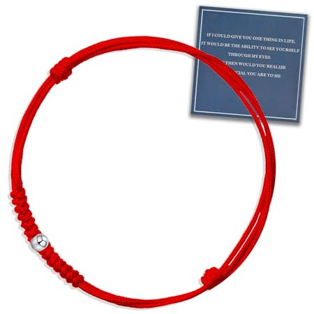 FANCIBAND Bracciale Portafortuna Filo Rosso del Destino, Braccialetto in Corda Intrecciata Fatto a Mano con Perline d'argento 925, Bracciale Amicizia Regolabile, Regalo per la Famiglia-Rosso Brillante