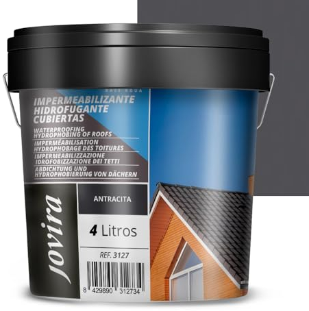 JOVIRA PINTURAS Impermeabilizante Hidrofugante para Cubiertas, Tejas, Mortero, Piedra Natural, etc. (4 Litros, Antracita) I-15