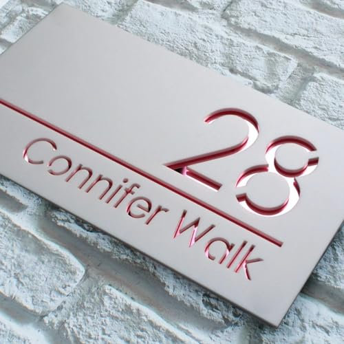 Letrero personalizado con números de casa para exteriores, placa de número de casa personalizada de acrílico moderno cortado con láser 3D, placas de dirección con nombre de calle para casa (rosa