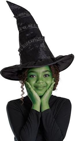 Wicked Elphaba Verkleidung Zubehör für Kinder, offizielles Wicked by Disguise, Elphaba Hut und Elphaba Besen, inspiriert vom Wicked Film, perfekt für Halloween und Karneval