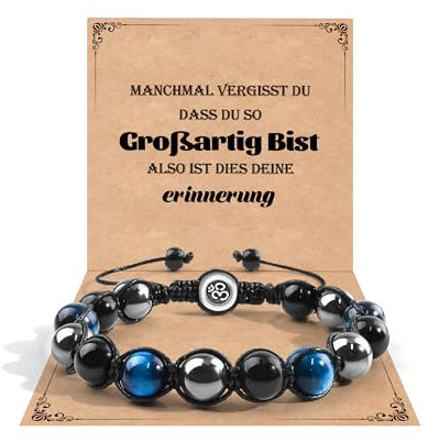 VGWON Geschenke für Männer, 10 mm Naturstein Tigerauge Blaue, Armband Herren, Perlen Armband, Geschenke für Ihn Mann Vater Freund Opa Sohn Enkel Neffe Bruder Ehemann
