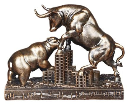 Gaxcent Wall Street Bulle Und Bär Figuren Harz Statue- deko Figur FüR buro deko- Börsenliebhaber Bull Bear Schlacht Harz Statue,Braun