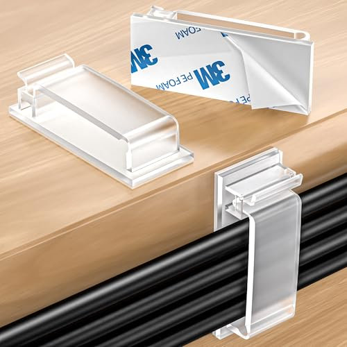 Kimsky 30 Stück Kabelhalter, Kabelhalter Selbstklebend 3M Kleber, Große Kabelmanagement am Schreibtisch, Kabel Organizer für Cable Management für Indoor Outdoor Zuhause und Büro – Transparent
