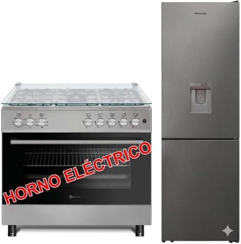 PACK SOLTHERMIC F9L50E5RI COCINA GAS CON HORNO ELECTRICO INOX/ANCHO 90 CMS / 5 FUEGOS/HORNO PANORAMICO 115 L. + FRIGO COMBI 1,85 INOX NO FROST CON DISPENSADOR
