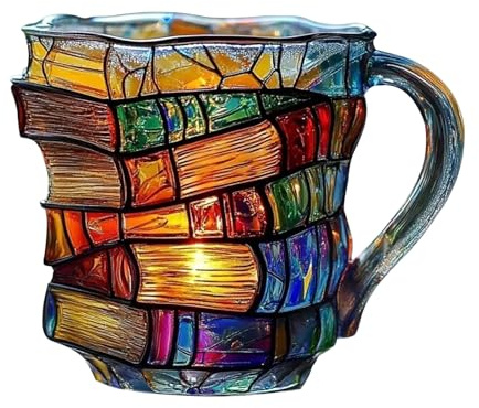 Taza de café de libros de colores en vidrio, taza de café novedosa de libros apilados 3D para bebidas frías y calientes, taza de libro pintada, decoración del hogar