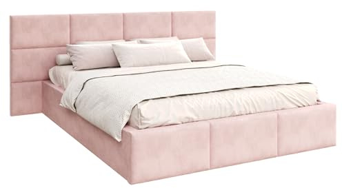 FDM Polsterbett 180x200 cm mit Lattenrost Bettkasten Wandpaneele Stauraum Denver Trinity Altrosa modern