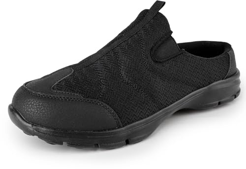 TIESTRA Men's Slip-On Mules | Lightweight Breathable Walking Shoes | Easy On/Off Open Back Sneakers & House Slippers | Comfortable Closed-Toe Indoor/Outdoor Casual Shoes - Black EU42 US9