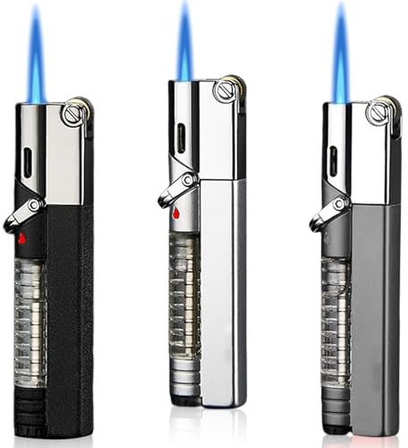 Lot de 3 briquets tempêtes, jet-flammes, rechargeables, flamme constante, flamme réglable, forme alternative pour homme (sans gaz)