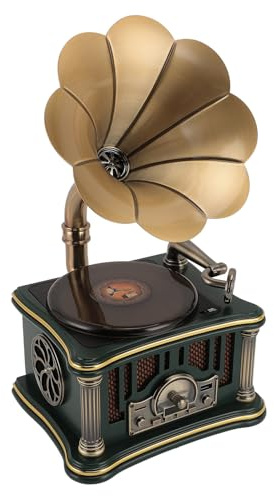 Jectse CD Player with Speakers, Vintage Gramophone Shape, Bluetooth Retro Portable CD Players for Home Music Player with Remote Control, 2000mAh, Support USB & AUX Playback (Green)