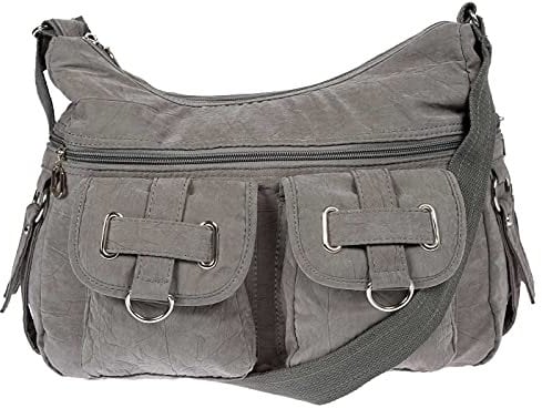 Christian Wippermann Große Canvas Umhängetasche Damen - Stofftasche mit Reißverschluss - 32x26x13 cm - Verstellbarer Trageriemen bis 135 cm - Mehrere Fächer, Luxuriöse Schultertasche - Grau