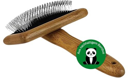 BAMBOO GROOM Slicker Brush Größe M I Tierhaarbürste für jedes Fell I Unterfellbürste I Hundebürste mit abgewinkelten Edelstahlpins I Bürsten zur Fellpflege aus Bambus I Bürste für Katze & Hund