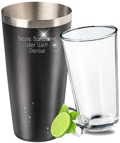 Personalisierter Boston Shaker mit Glas 700 ml - Geschenkidee für Männer & Frauen - Cocktailshaker Edelstahl mit Antirutschbeschichtung - Bar Zubehör zu Weihnachten - Geschenk für Papa, Freund, Opa