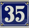 Hausnummer Emaille Schild Nr. 35 Blau-Weiß Handarbeit mit Schrauben und Dübel zur Montage