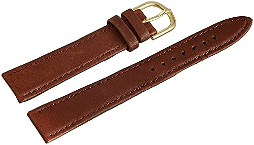 Excellanc-Uhrenarmband Ersatz Lederimitat Stegbreite 8-18 mm Dornschließe (Stegbreite: 18 mm, dunkelbraun glatt goldfarbig)