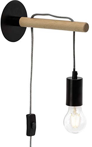 BRILLIANT Lampe Jarbo Wandleuchte Zuleitung schwarz/holzfarbend | 1x A60, E27, geeignet für Normallampen (nicht enthalten) | Mit Zuleitung und Schnurzwischenschalter
