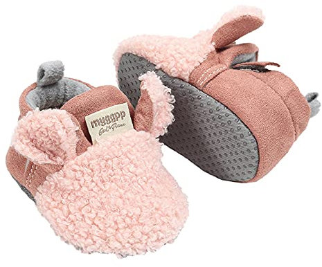 TMEOG Unisex-Baby Neugeborenes Fleece Booties Bio Baumwoll-Futter und rutschfeste Greifer Winterschuhe (0-6 Monate, E_Pink)