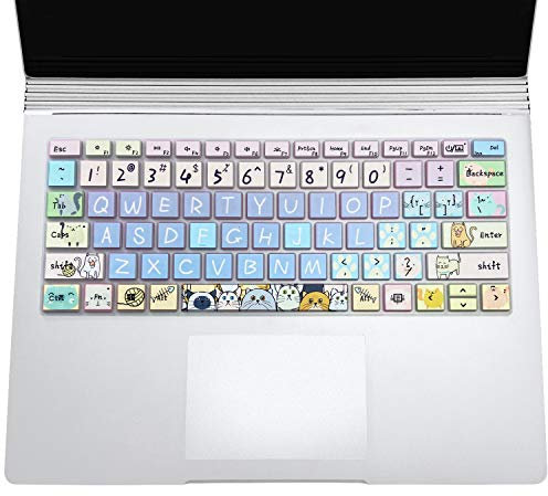 Keyboard Cover for Microsoft Surface Book 2 13.5&15 inch /Surface Laptop 2017/Laptop2 2018, Silicone Skin Protector with Pattern, US Layout, Cute Cat