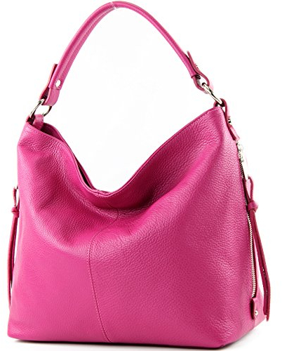 modamoda de T160 Damen Leder Schultertasche Henkeltasche Large handmade in Italy, Farbe:T160 Pink