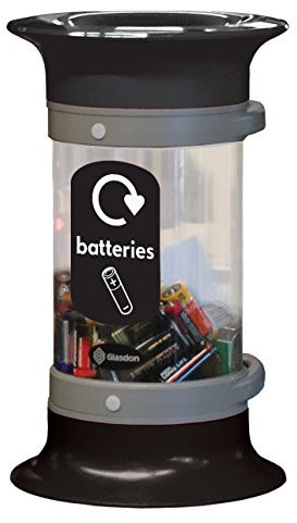 Glasdon C-Thru 5 L Battery Recycling Tube (4 Colours) – Small Battery Recycling Container – Compact 5 Litre Transparent Battery Collection Tube (Black, With Battery Graphic)