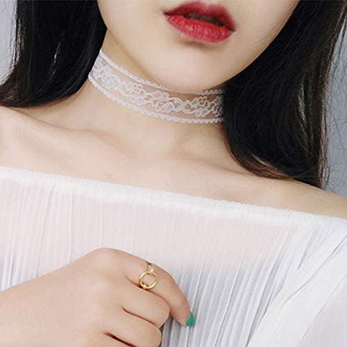 TseenYi Tattoo-Choker-Halskette, Blumen-Spitze, Hohlspitze, elastisch, Schlüsselbeinkette, Gothic-Schmuck für Frauen und Mädchen (weiß)