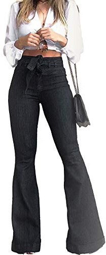 Pantete Damen-Jeans mit hoher Taille, Glockenhose, Denim-Stoff, hohe Taille, ausgestelltes Bein und Gürtel
