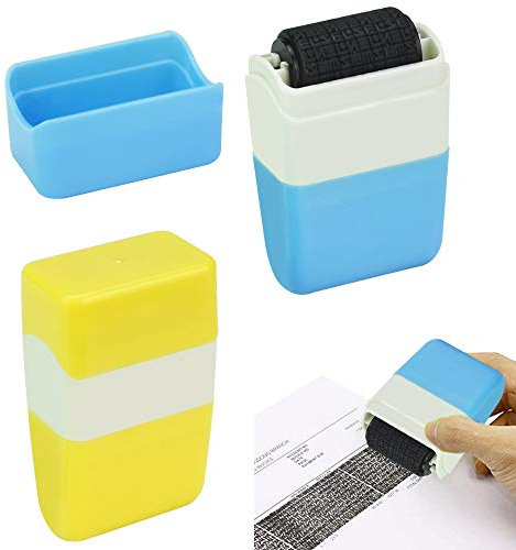 2Stück Rollen Stempel Sicherheit Camouflage Stempel vor Identität Diebstahl Stempel zum Rollen Datenschutz Rollstempel 2,6CM Advanced Stempel für Privatsphären Daten Schutz(Gelb,Blau), onesize