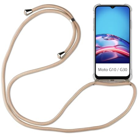betterfon Hülle Kompatibel mit Motorola Moto G10 / G30 | Handykette Smartphone Halskette Hülle mit Band | Handyhülle mit Kordel zum Umhängen Kompatibel für Moto G10 / G30 | Beige/Braun