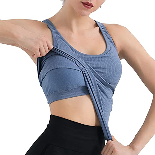 Damen Tank Tops mit Integriertem BH Sommer T-Shirts Casual Oberteil Top Ärmellose Shirt Atmungsaktive Workout Gym