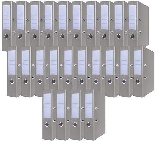 OFFICER PRODUCTS 24er Pack Ordner Grau A4/75 mm/Papier Pappe/Kunststoffbezug PP Schlitzordner Büroordner Pappordner Aktenordner Metall Kantenschutz