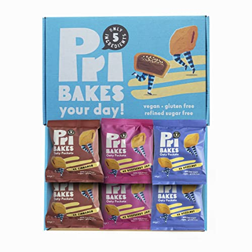 Gluten Free Snacks - Tasty & On-the-Go Oat-Based, Low Calorie, Delicious Snacks for Adults - High Fibre, No Sugar, Low Fat Vegan Food w/Natural Ingredients - 6 pcs Combo Oaty Pockets by Pri Bakes